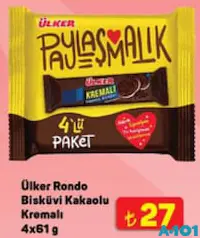 ÜLKER RONDO BİSKÜVİ KAKAOLU KREMALI 4X61 G